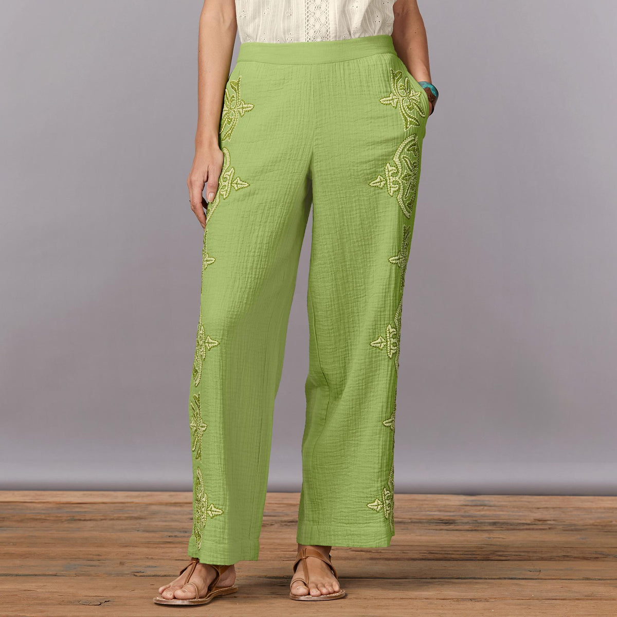 Morgana Embroidered Pants. Petite