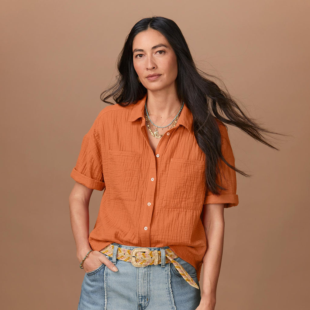 Mara Gauze Camp Shirt. Petite