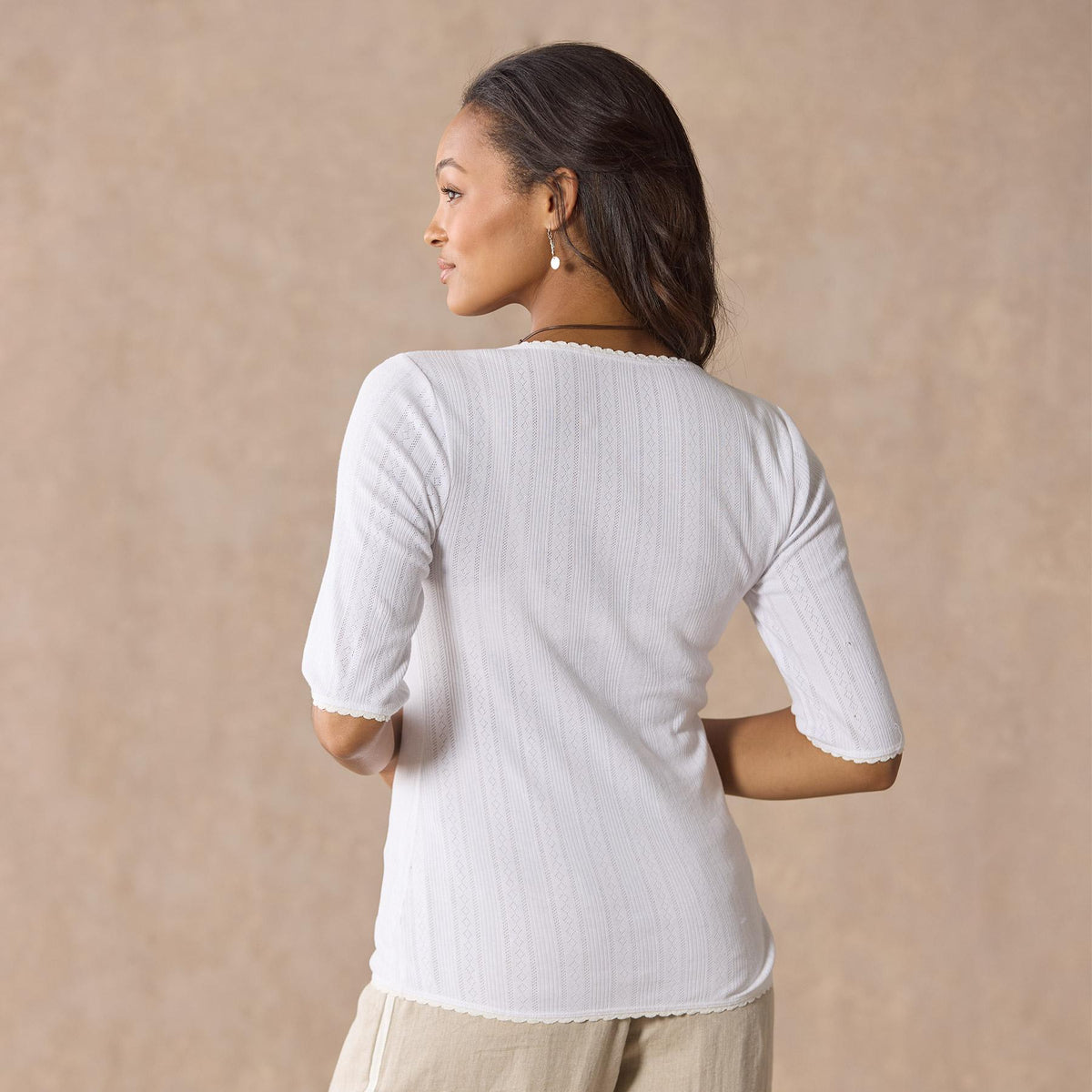 Perfect Pointelle 1/2 Sleeve Tee. Petite