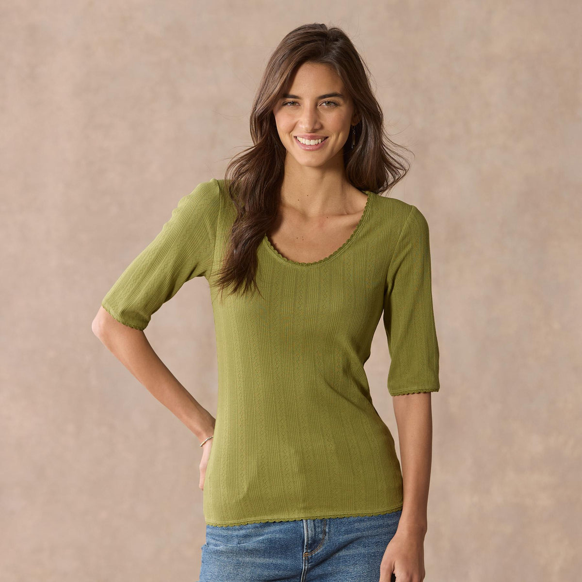 Perfect Pointelle 1/2 Sleeve Tee. Petite