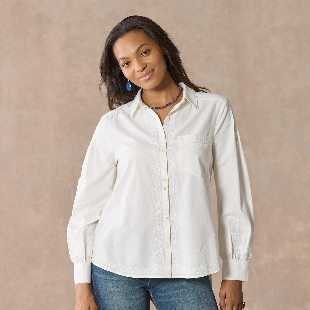 Karla Embroidered Shirt. Petite