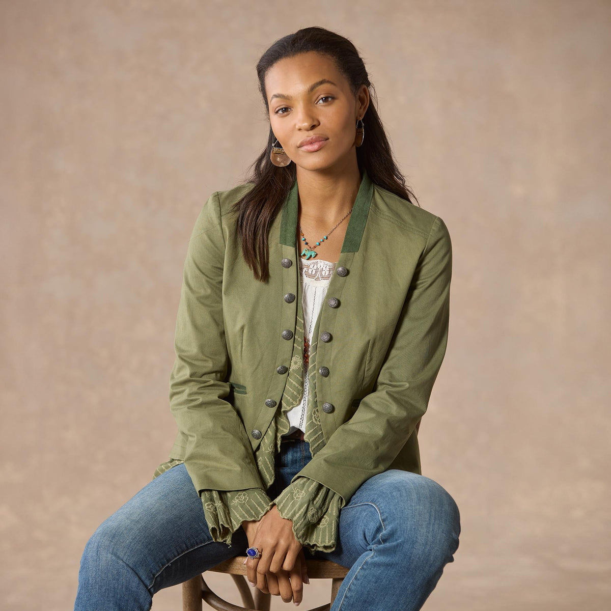 Caroline Ruffle Jacket. Petite