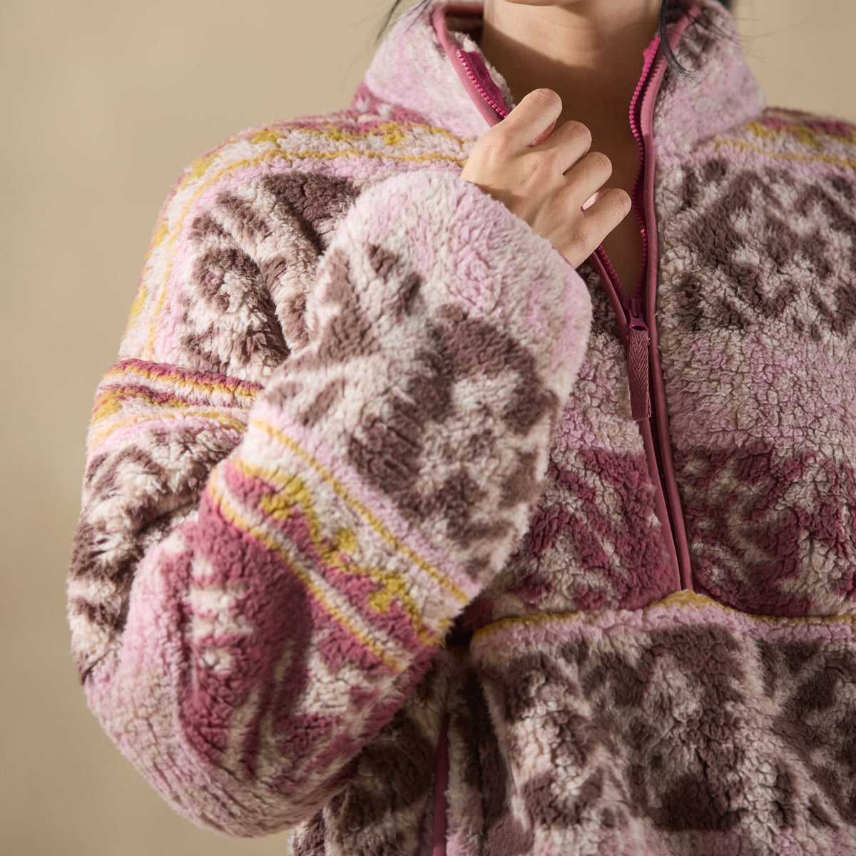 Printed Heidi Sherpa Pullover. Petite