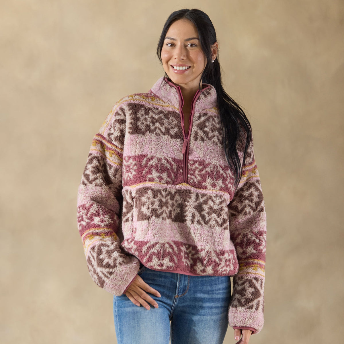 Printed Heidi Sherpa Pullover. Petite