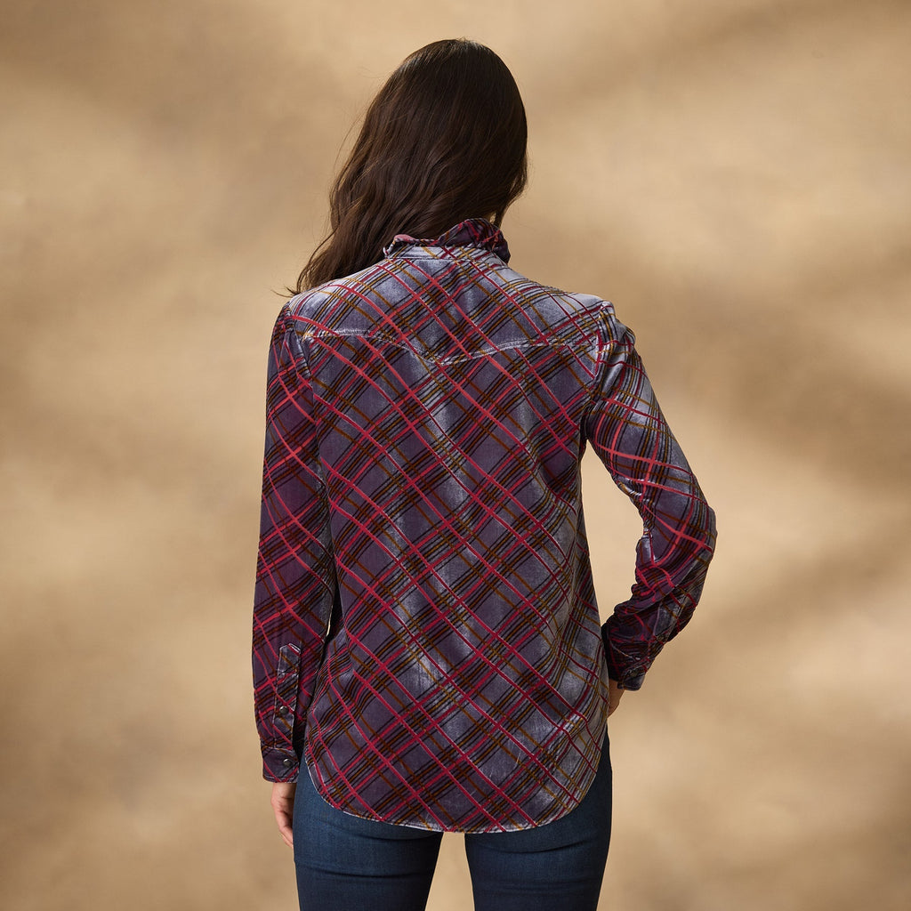 Gretel Plaid Velvet Shirt. Petite