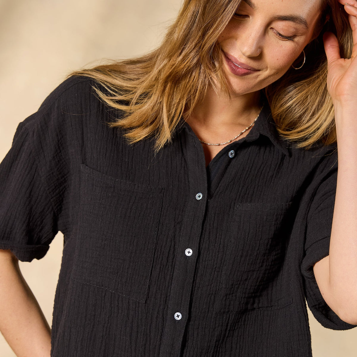 Mara Gauze Camp Shirt. Petite