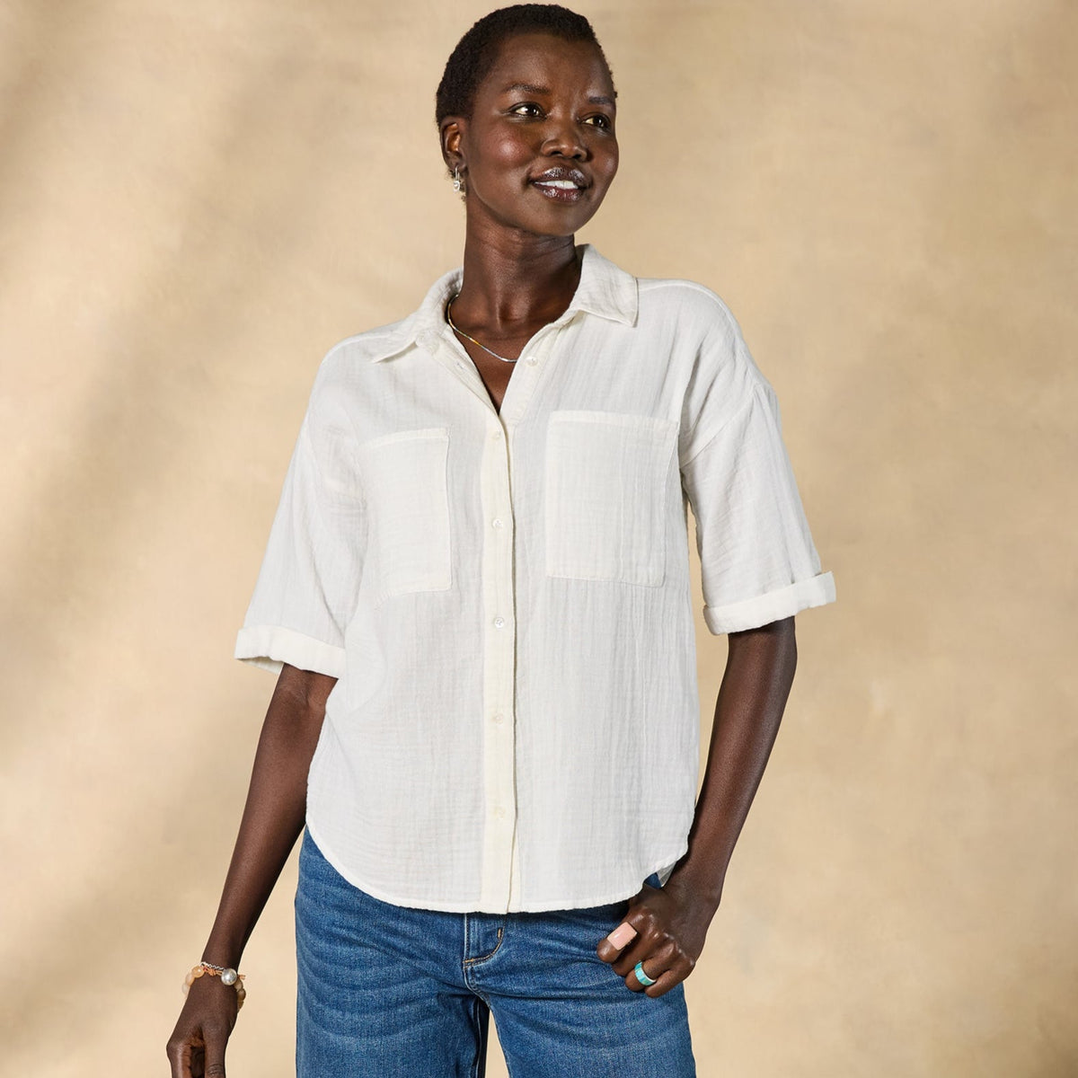 Mara Gauze Camp Shirt. Petite