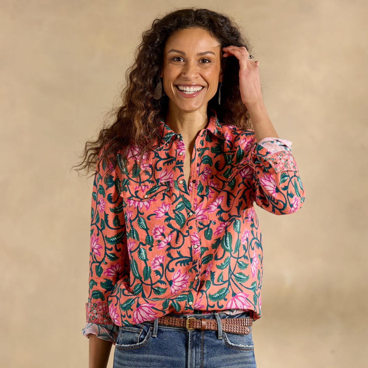 Willow Linen Floral Shirt. Petite