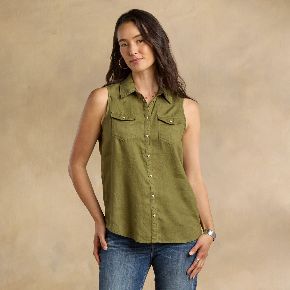 Willow Linen Sleeveless Top. Petite